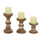 Deco 79 Wood Decorative Candle Holder Beaded Pillar Candle Stand, Set of 3 Candlestick Holder 4", 6", 8"H, Brown - color: Brown