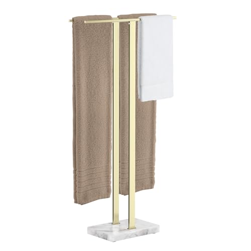KES Standing Towel Rack with Marble Base, 37" H (Equal Height) Gold Towel Rack for Bathroom Floor, Towel Rack Stand Fits Large Bath Towel, 18/8 Stainless Steel, BTH229-BZ - color: Gold, size: 37" H (Equal-height)
