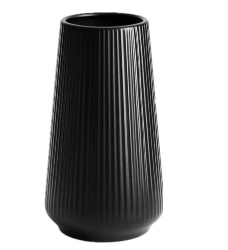 Luxury Black Ceramic Vase, Modern Ribbed Fluted Design, Flower Vase for Home Decor, Small Cute Vase for Pampas Grass, Living Room, Dining Table, Farmhouse, Office Decor, Bedroom, Table, Kitchen Shelf - size: Medium 7.2 Inches