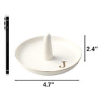 Ceramic Initials Jewelry Tray Ring Dish With Personalized J-Monogrammed Engagement Wedding Gifts, for Birthday Mother's Day for Women, Ceramic White 4.7" x2.4" - style: J