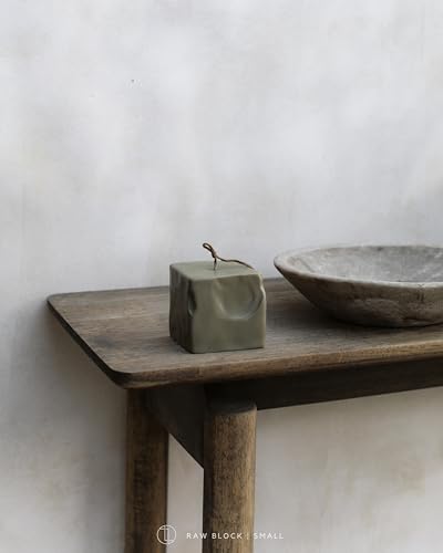 LAWA Raw Block Candle - Beautiful Handmade Pillar Scented Soy Wax Elegant Aesthetic Candle Housewarming Gift Home Room Shelf Decor Idea (Earthy Green, Small) - color: Earthy Green, size: Small