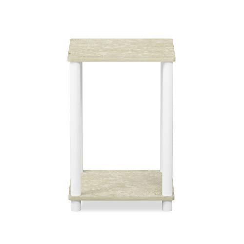 FURINNO Turn-N-Tube Haydn End Table, 1-Pack, Cream Faux Marble/White - color: Cream Faux Marble/White, size: 1-Pack, 2-Tier, style: Haydn