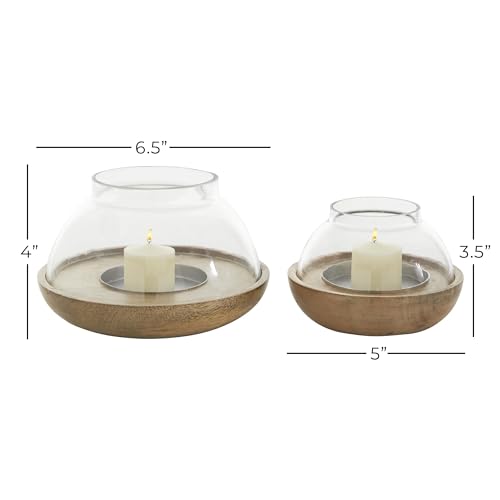 Deco 79 Wood Tealight Hurricane Lamp, Set of 2 4", 3"H, Brown - color: Brown, size: 2 PIECES SMALL SIZE