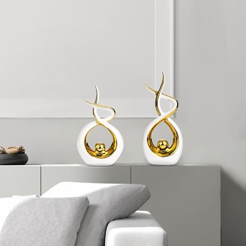 Querro Modern Abstract Ceramic Statue - Elegant White & Gold Decor for Home Living Room, Dining Table Centerpiece & Office Shelf | Luxury Aesthetic Sculpture(Extra Large) - size: Extra Large