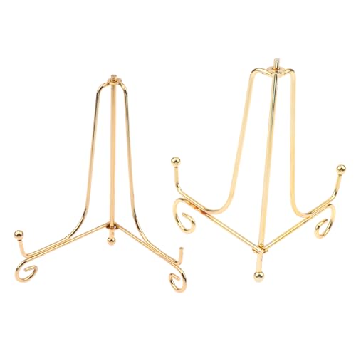 Gold Iron Display Stand Craft Bracket Book Holder Photo Pedestal Bowl Dish Frame Picture Plate Rack Easel Storage Decoration（4in） - size: Small