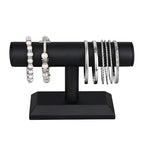 MOOCA Black Deluxe PU Faux Leather Jewelry Holder Organizer, Wooden Bracelet Holder Stand, T-Bar Display Stand, Jewelry Organizer Stand for Bracelets, Bangles, and Watches - color: Black Faux Leather