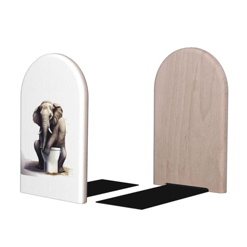Funny Elephant Sitting L-Shaped Book Ends 1 Pair Wood Bookends Book End Supports for Heavy Book Shelf Holder Home Decorative - color: Funny Elephant Sitting