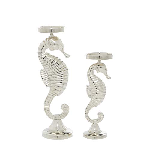 Deco 79 Aluminum Metal Decorative Candle Holder Candle Stand, Set of 2 Candlestick Holder 18", 14"H, Silver