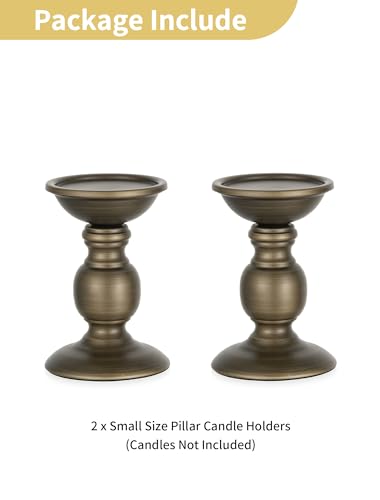 2 Pcs Bronze Iron Pillar Candle Holders, Most Ideal for 3" Pillar Candle, Gifts for Wedding, Party, Home, Spa, Reiki, Votive Candle (2 x S) - color: Bronze, size: S + S