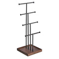 Amazon Basics Four-Tier Jewelry Organizer Tree Stand, Necklace Earring Bracelet Holder with Ring Storage, Walnut/Black - color: Walnut/Black, style: Tree Stand