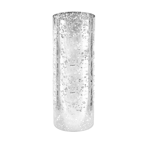 WGVI Hurricane Candle Holder Sleeve, W: 5", Ht: 14", Silver Speckled Glass Cylinder Open Both Ends, Chimney Tube Shade, 1 Piece - size: 5x14"H