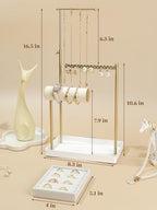 Jenseits Jewelry Organizer Stand with Ring Holder - 3-Tier Gold Jewelry Holder Tower with Velvet Tray, Necklace Holder, Bracelet & Earring Display Stand for Women, Gift for Her - color: white-gold