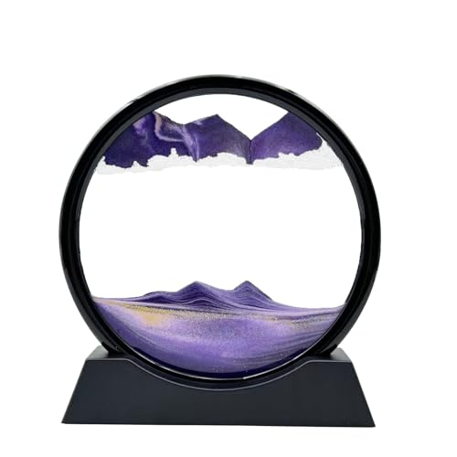 AzureLeap Moving Sand Art Liquid Motion, 3D Deep Sea Sandscape Color Quicksand Decor, Round Glass Moving Sand Art Picture Relaxing Desktop Home Office Work Decor (7 inch-Purple) - color: Purple, size: 7 inch