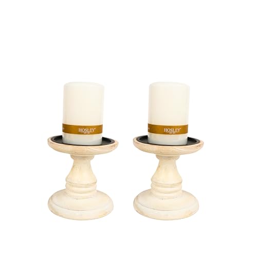 Hosley White 5 Inch High Wooden Pillar Candle Holder Country Style. Ideal Gift for Wedding Party Home Spa Reiki Aromatherapy LED Votive Candle Gardens W1 - color: White X 1count