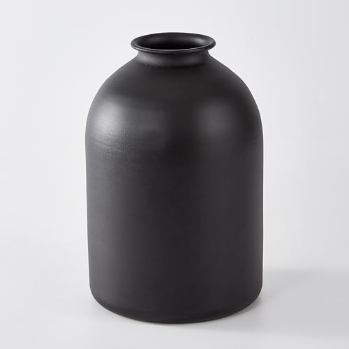 Matte Black Metal Vase, Modern Minimalist Narrow Neck Flower Vase for Home Decor, Table Centerpiece, Artificial Flowers & Floral Arrangements - color: Black