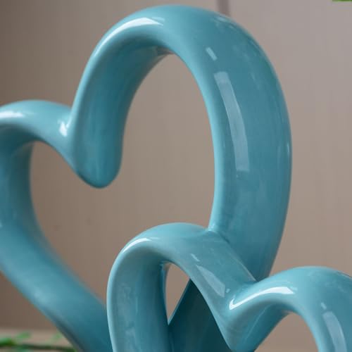 HAUCOZE Double Heart Statue Figurine Love Gifts Decor Modern Sculpture Bookshelf Arts Table Centerpiece Statue Ceramic Crafts 9.5 inch