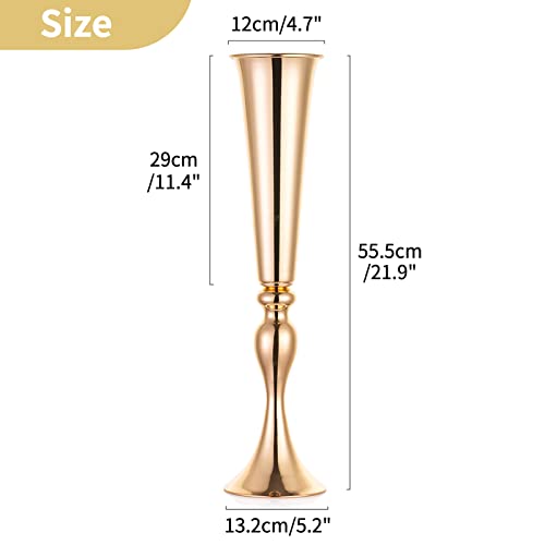 NUPTIO Gold Tall Centerpiece Table: 21.9" Trumpet Vases for Wedding Metal Flower Stand for Party Decorations Set of 2 - size: 2 Pcs