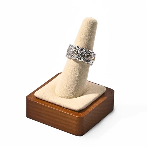 Single Finger Wood Ring Display Stand Wooden Ring Holder Microfiber Jewelry Display Stand for Showcase (Creamy-white) - color: Creamy-white
