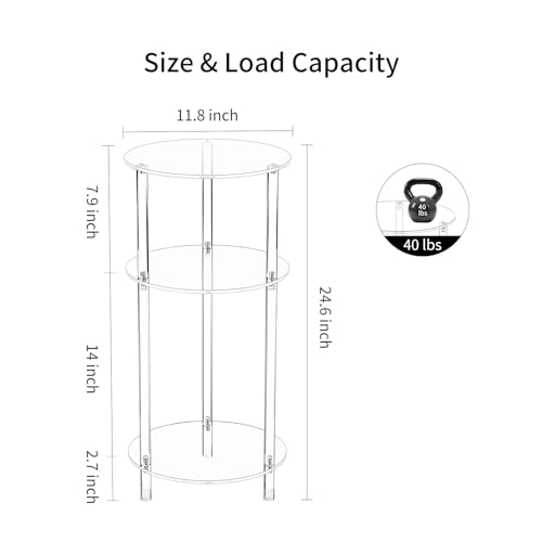 Clear Round Acrylic Side Table for Small Spaces, 11.81" L x 11.81" W x 24.6" H, 3 Tier Small Modern Drink End Table Nightstand, Minimalist Bedside Table for Living Room, Bedroom, Bathroom - size: 3 Tier 1-Pack (24.6"H)