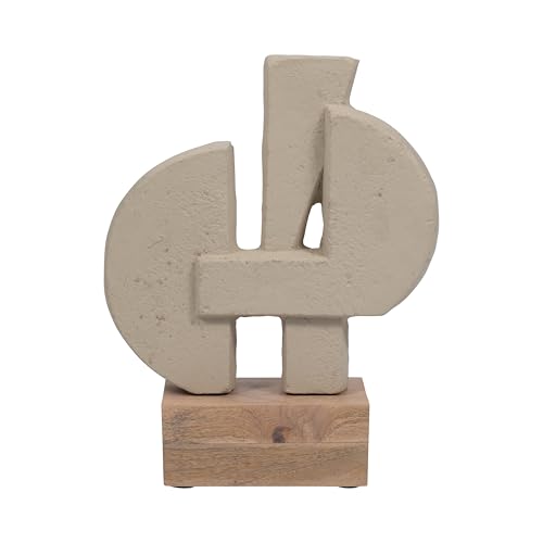 Sagebrook Home Modern Glam Abstract Sculpture - Geometric Design, Handmade Ecomix & Mango Wood, Elegant Home & Office Decor for Living Room, Bedroom & Desk, 13" Ivory Tan