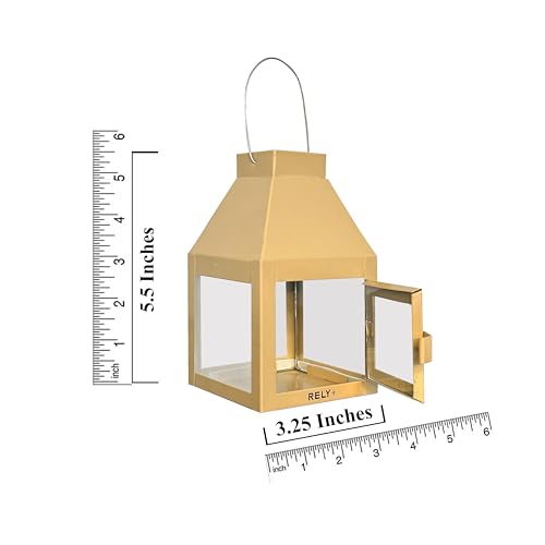 Rely+ Metal Lantern Candle Holder for Indoor & Outdoor Decor, Hanging Tealight Candles Holders for Wedding, Party, Decorations - Modern Home Decor, 5.5 Inch (Hazelnut Color) - color: Hazelnut
