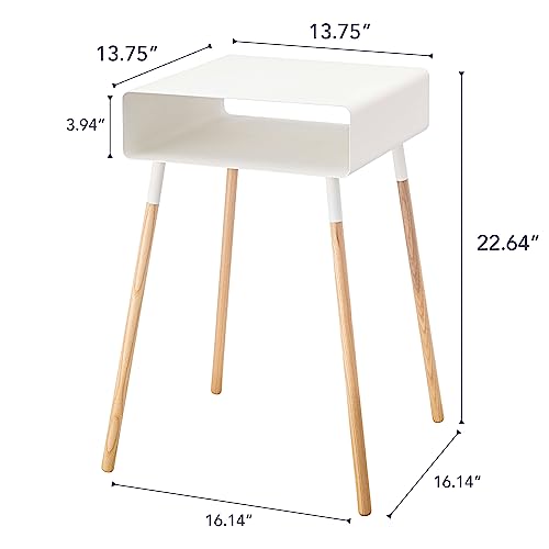 YAMAZAKI Home Plain Side Table with Open Storage Shelf, Rectangular Accent Space Saving Living Room Bedroom Couch End Table - Tall, 23" - Steel + Wood - color: White, size: Tall