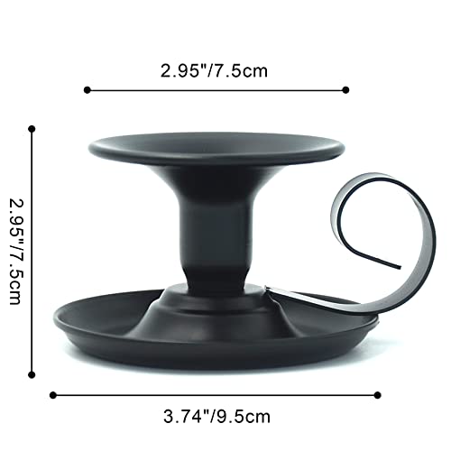 2-Pack Matte Black Short Metal Candle Holder, Modern Iron Taper Candle Stick Holder for Decorative Party, Dining Room, Table Centerpieces, Vintage Iron Base with Handle for Halloween Christmas Decor