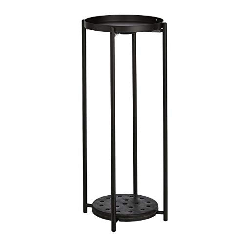 Amazon Basics Two-Tier Indoor Outdoor Metal Round Plant Stand for Multiple Plants, Rustproof Flower Holder with Plant Shelf, Black