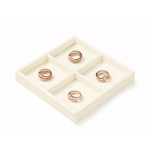 Oirlv Microfiber 4 Grids Stackable Jewelry Display Trays Showcase Jewelry Organizer Storage Trays(Beige) - color: 4 Grid P13414