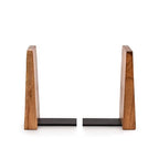 EDHAS Decorative Bookends Iron & Acacia Wood Decorative Bookshelf Book Ends Heavy Duty Bookends Desktop Organize Books (4" X 4" X 6"), (Set of 2)