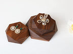 GemeShou 2pcs Wooden Jewelry display tray, Hexagon jewelry display riser, Jewelry retail shop photography props【Walnut Hexagon tray-2pcs】