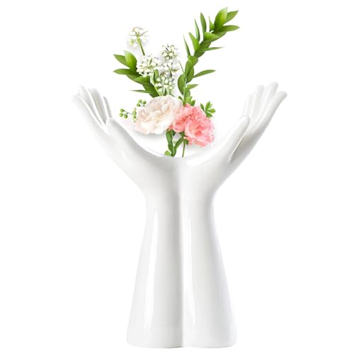 Human Hand Vase - Hand Shape Boho Vase for Flowers, Artistic Ceramic Sculpture Pot, Unique Decor Piece | for Living Room Tabletop Bedroom Shelf Entryway Home Art Bohemian Decoration