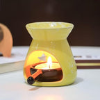 Yellow Ceramic Essential Oil Burner Tealight Candle Holder Decorative Aroma Diffuser - color: Yellow