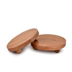 NIRMAN Display Stand Round Acacia Wood Stand for Display Wooden Stand for Kitchen/Bathroom Counter/Plant Stand (5.5" x 5.5" x 1.5"), (Set of 2)