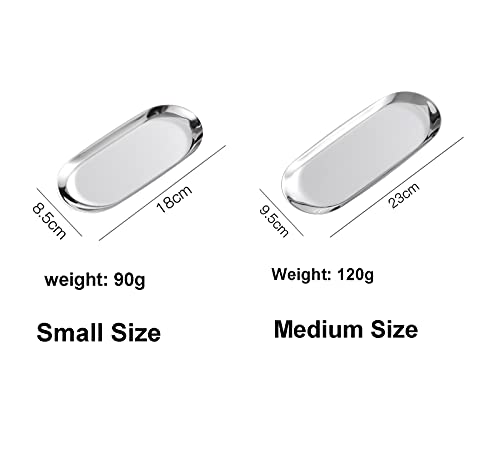 4 Pcs 7 Inch x 3.3 Inch Trinket Tray, Silver Stainless Steel, for Serving Trays Towel Storage Dish Plate Tea Fruit Trays Jewelry Plate Decorative Storage Tray