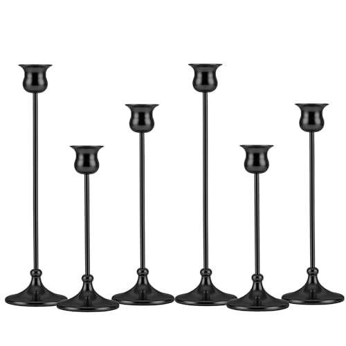 Metal Candle Holder Taper Candlestick Holders for Candle Sticks Vintage Candelabra for Halloween Thanksgiving Christmas (Matt Black, 2 Sets (6 pcs)) - color: Matt Black, size: 2 Sets (6 pcs)