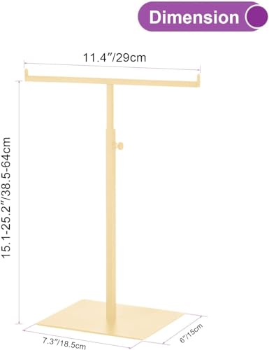 Purse Display Stand T Shaped, Countertop Jewelry/Scarf/Handbag T-Bar Display Stand, Tabletop Double Hook Hanging Stands for Long Necklaces, Metal with Adjustable Height (Gloden, 2Pcs) - color: Golden (Pack of 2)