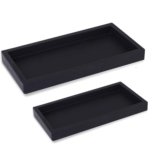 Silicone Bathroom Vanity Tray Rectangle Soap and Sponge Holder Kitchen Sink Organizer for Scrubber, Lotion Bottles, Perfume, Jewelry, Candle, Key Trinket Ring, 2 Pack, Black - color: Black, size: 2-Pack (7.9" x 4.0")