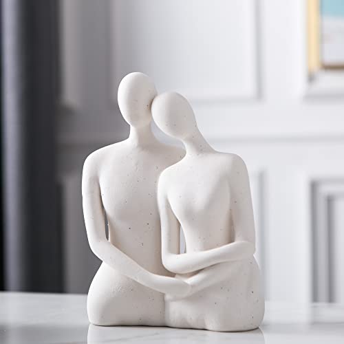 Mowtanco Couple Figurines – Modern Ceramic Sculpture for Home Decor, Living Room, Bedroom, Shelf, Office, Coffee Table – Abstract Collectible Statue Gift for Wedding or Anniversary