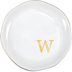 ProCase Ceramic Jewelry Tray, Initial Ring Dish Trinket Plate Engagement Gift, Small Personalized Monogram Ring Bowl for Wedding, White Decorative Jewelry Holder for Women Vanity -Letter W - style: W