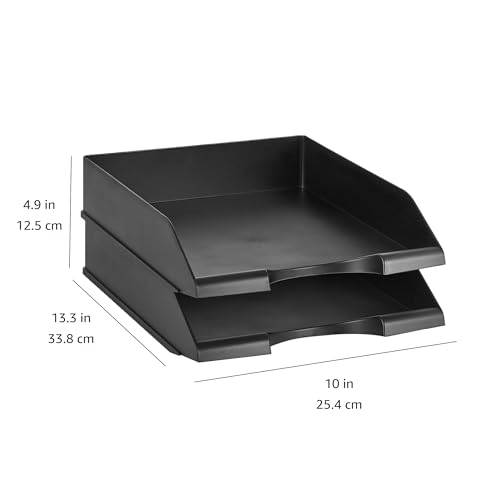 Amazon Basics Rectangular Stackable Desk Organizer Office Letter Tray, File Storage, Paper Organizer, Black, 2-Pack - style: letter tray