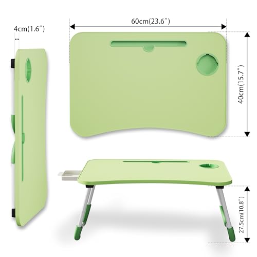 Lap Desk Bed Trays for Eating and Laptops Breakfast in Bed Tray for Sofa/Couch/Study/Reading/Writing with Cup Holder/Drawer On Low Sitting Floor Large Portable Foldable (Green) - color: Green