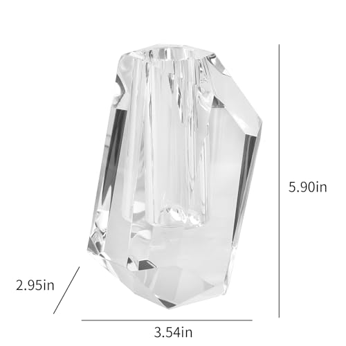 Crystal Vase Home Decor 5.9 Inch, Multi-Faceted Design Vase Centerpieces Decorations for Wedding or Gift, Clear Color with Gift Box - size: Small