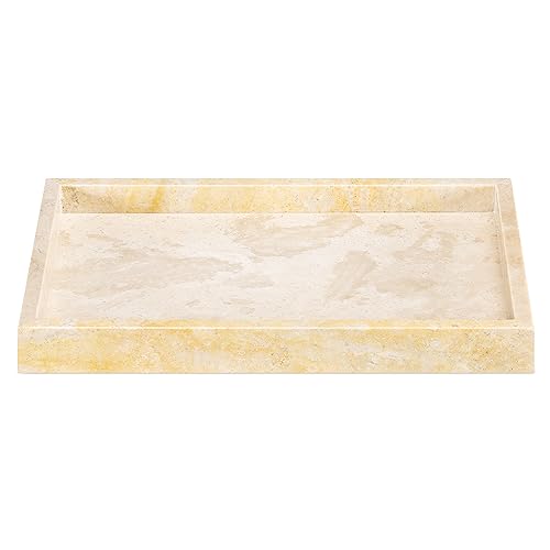 Navaris Travertine Decorative Tray - Durable Bathroom Organiser - Trays for Perfume, Jewellery, Vanity & Coffee Table Decor - 30 x 20cm Rectangle Tray, Beige - size: 11.8" x 7.9" x 1.2"