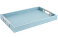 Modern 17.5"x12" Rectangle Baby Light Blue Glossy Shagreen Faux Leather Decorative Tray Ottoman Coffee Table Perfume Living Room Kitchen Serving Tray with Silver Metal Handles by Home Redefined - color: Baby Blue/Silver