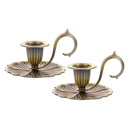 Vintage Candle Holder Detachable Metal Candlestick Holders with Handle Rustproof Taper Candle Holders for Christmas Wedding Home Decor (2, Bronze) - color: Bronze
