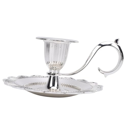 Retro Handheld Candlestick Holder, Vintage Zinc Alloy Candle Stand with Flat Base and Tapered Edges, for Romantic Dinners Home Decoration (Silver) - color: Silver