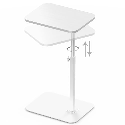 HzTinT Side Table Sofa Tray for Couch Heavy Metal Base Swivel/Adjustable Height, Sofa Bed Bathroom Study TV Tray C Shaped End Table Food Snack Trays for Eating - color: White, size: 11.8*15.7 in