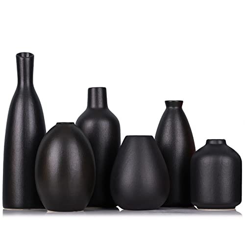 6 Pack Small Black Ceramic Bud Vases for Home Decor - Modern Boho Small Vases for Centerpieces in Bulk, Mini Flower Vases for Dry Flowers, Wedding, Table, and Party Decorations - color: Black Set