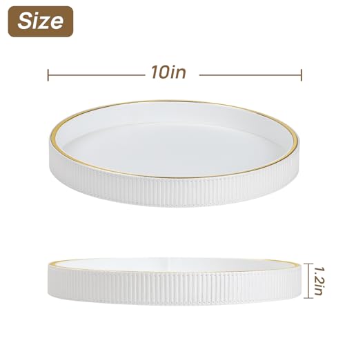 Round Decorative Tray for Coffee Table Decor, PU Leather Coffee Table Tray Golden Trim for Home Decor Living Room Dining Table, Perfume Trays Nightstand Organizer (White) - color: White